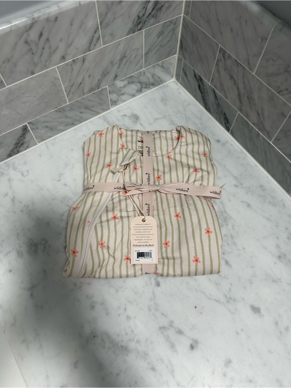 WildBird Peach Floral Stripe Swaddle - Pink & Green